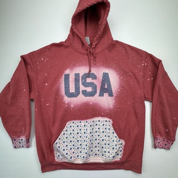 USA Tie Dye Hoodie Red White Blue Size Large Heavy Blend - Picture 2 of 7